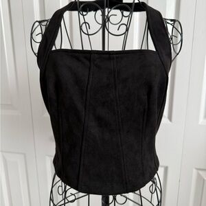 Black Faux-Suede Women's Halter Top, NWT